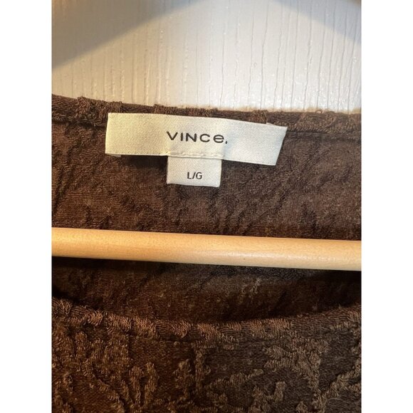 Vince Jacquard Crewneck Lace Top Large Brown Wool Blend Long Sleeve Fitted NWT - Picture 4 of 8